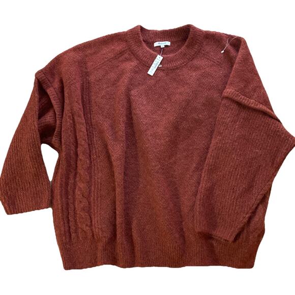 Madewell Plus Wool Blend Sweater Sz 4X New Red Rust Cable knit Alpaca stretch - Picture 1 of 10
